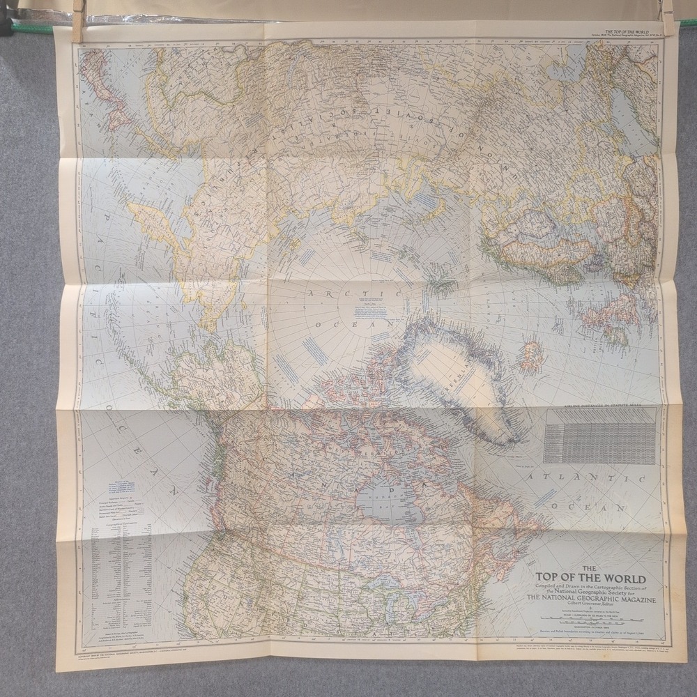 Vtg 1949 National Geographic The Top of the World Map Arctic North Pole 29x28 - Picture 1 of 2